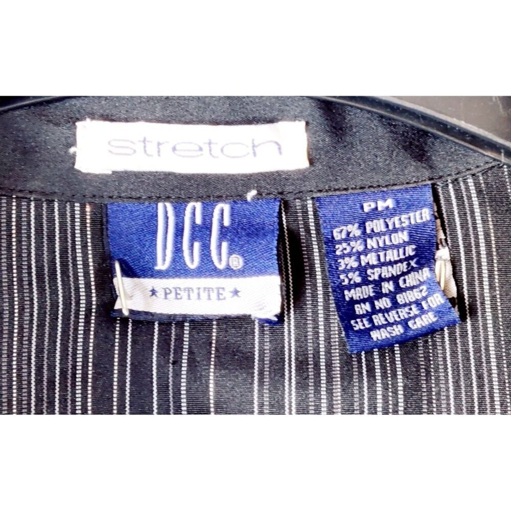 DCC Stretch Fitted Shirt Black Chevron Gray Pin Stripe Silver Thread 3/4 Sleeve - Picture 5 of 9